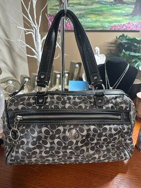 Coach Rehab Signature Monogram Satchel in Black and Gray